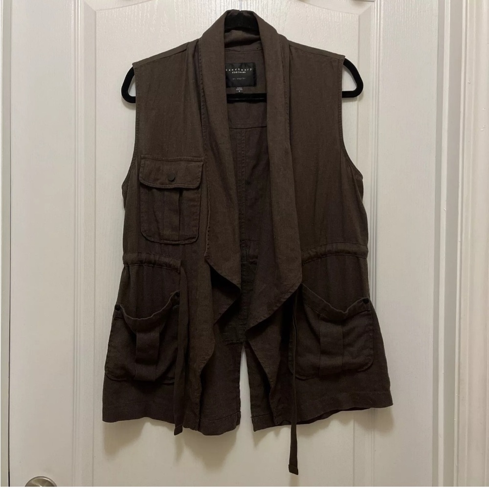 Sanctuary olives green linen viscose blend vest jacket size small